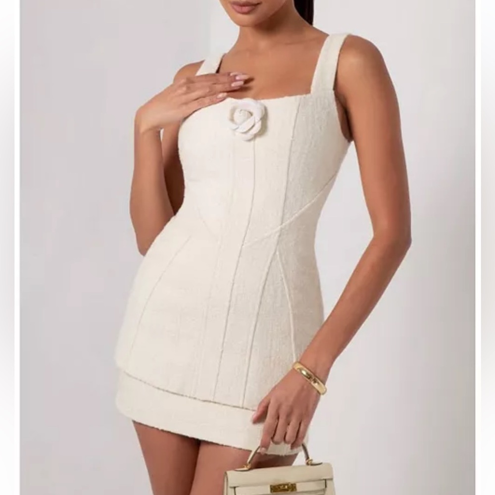Chic Cream Mini Dress with Floral Accent